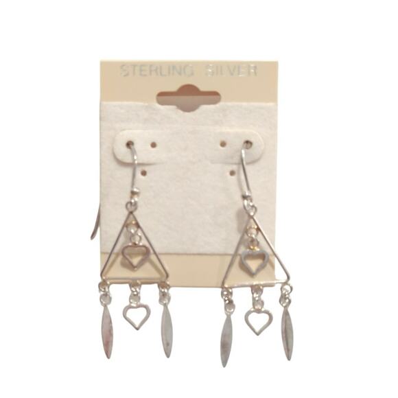 14k rose gold Sterling Silver 925 Dangle Drop Earrings Hearts Love Triangle Hook - Picture 2 of 8